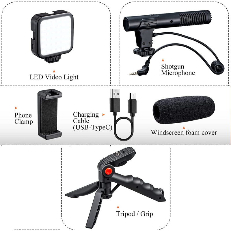 Professional Vlogging Kit with LED Light, Tripod, and Phone Holder - SHOPIZEM