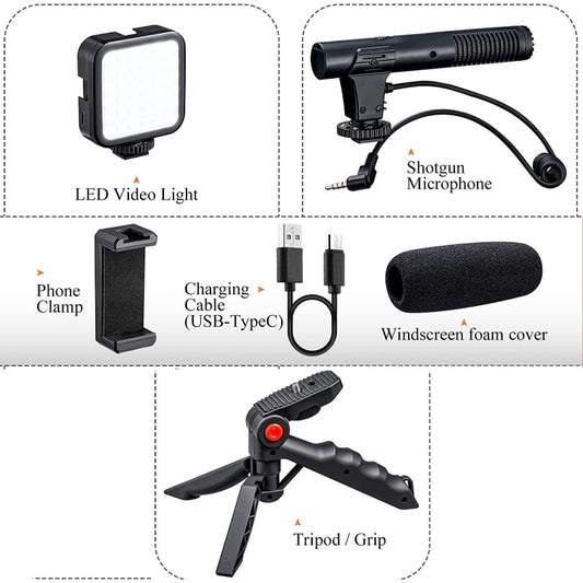 Professional Vlogging Kit with LED Light, Tripod, and Phone Holder - SHOPIZEM