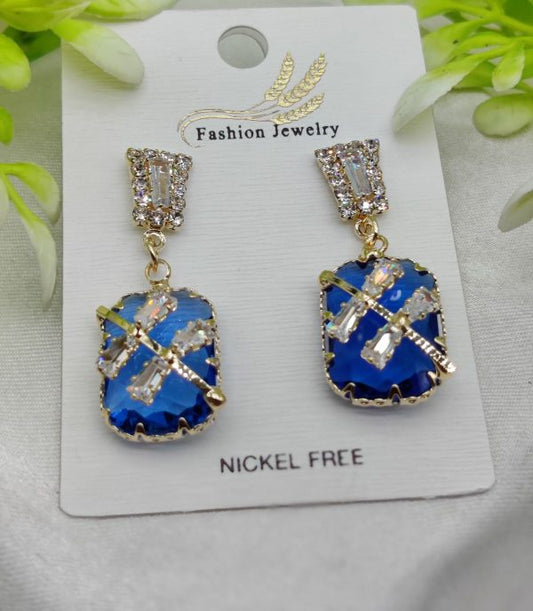 Blue Crystal Drop Earrings - SHOPIZEM