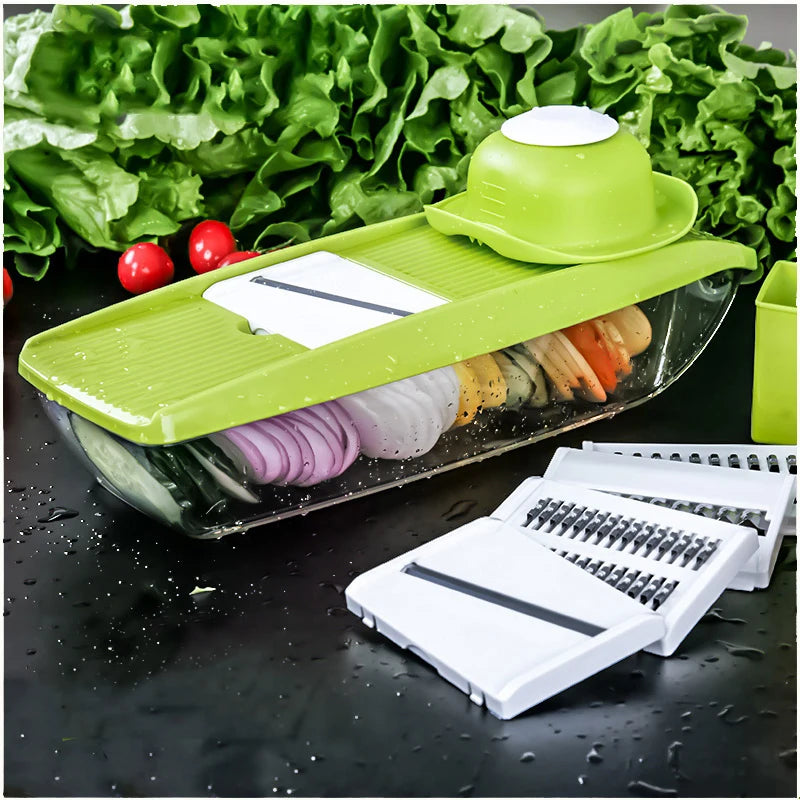 Multi-Blade Manual Vegetable and Cheese Slicer with Round Mandoline - Eco-Friendly and Time-Saving Kitchen Gadget - SHOPIZEM