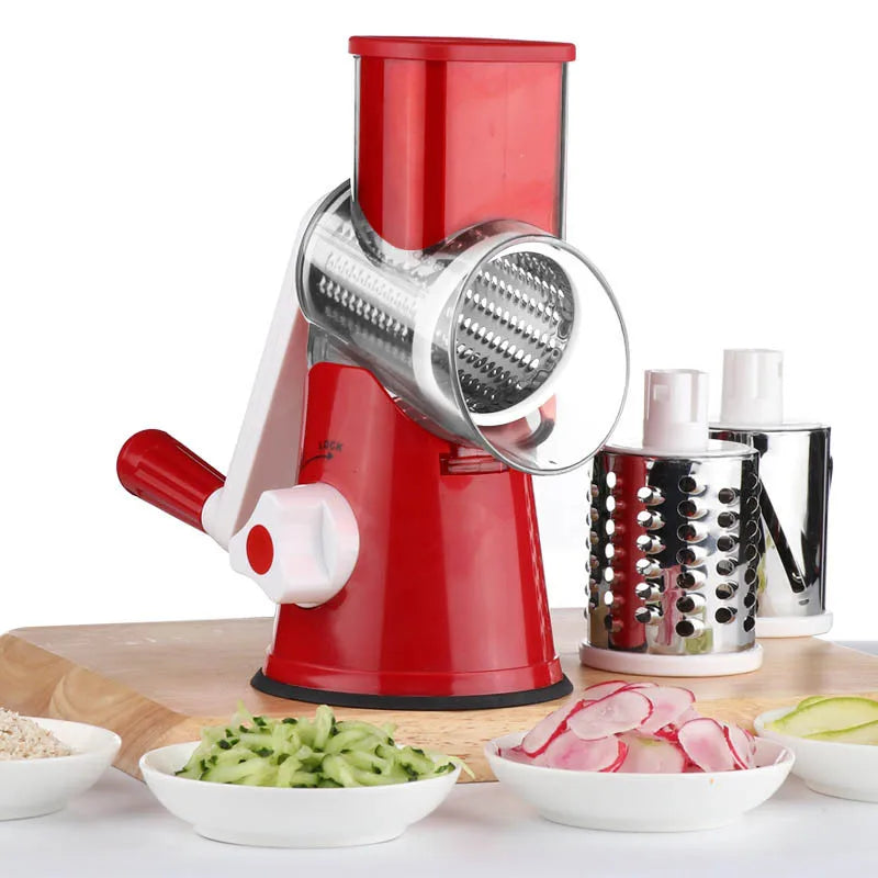 Multi-Blade Manual Vegetable and Cheese Slicer with Round Mandoline - Eco-Friendly and Time-Saving Kitchen Gadget - SHOPIZEM