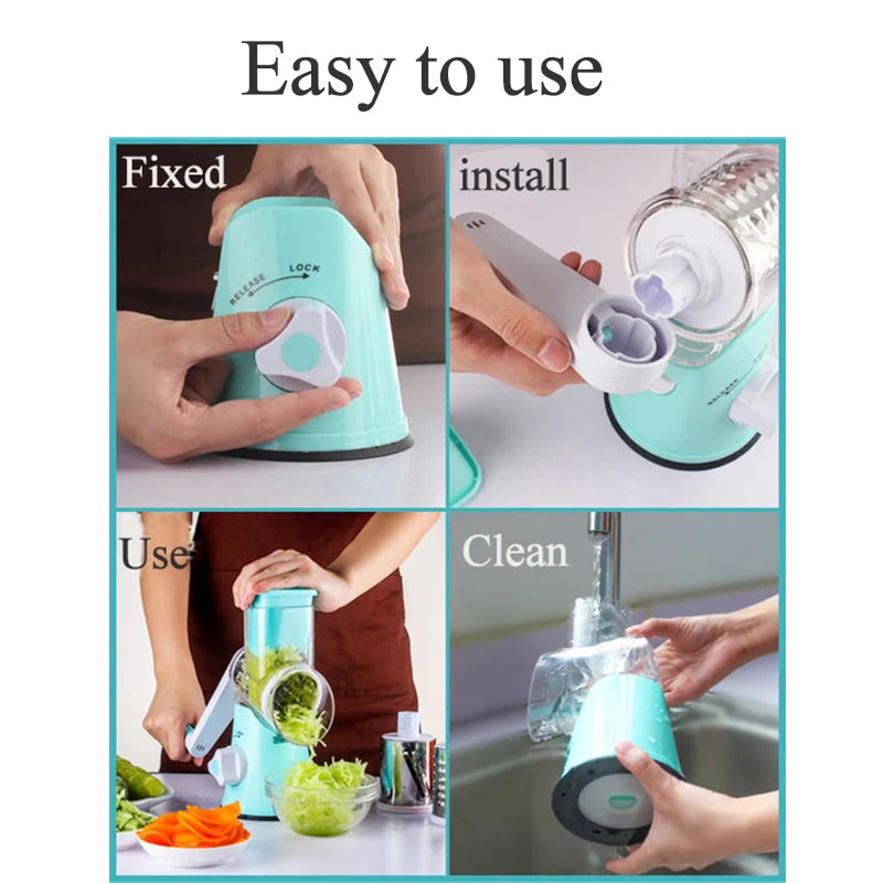 Multi-Blade Manual Vegetable and Cheese Slicer with Round Mandoline - Eco-Friendly and Time-Saving Kitchen Gadget - SHOPIZEM
