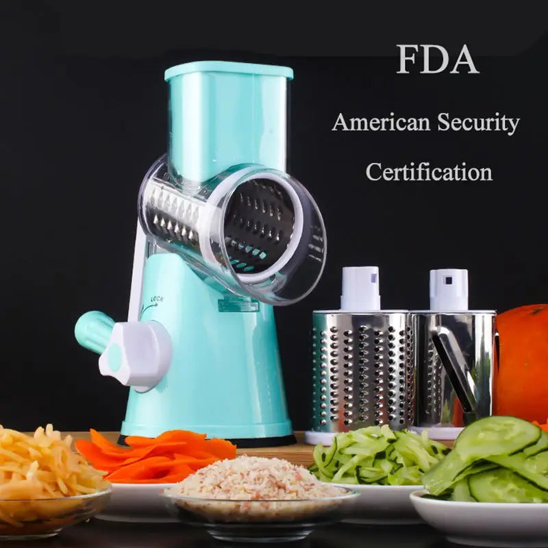 Multi-Blade Manual Vegetable and Cheese Slicer with Round Mandoline - Eco-Friendly and Time-Saving Kitchen Gadget - SHOPIZEM