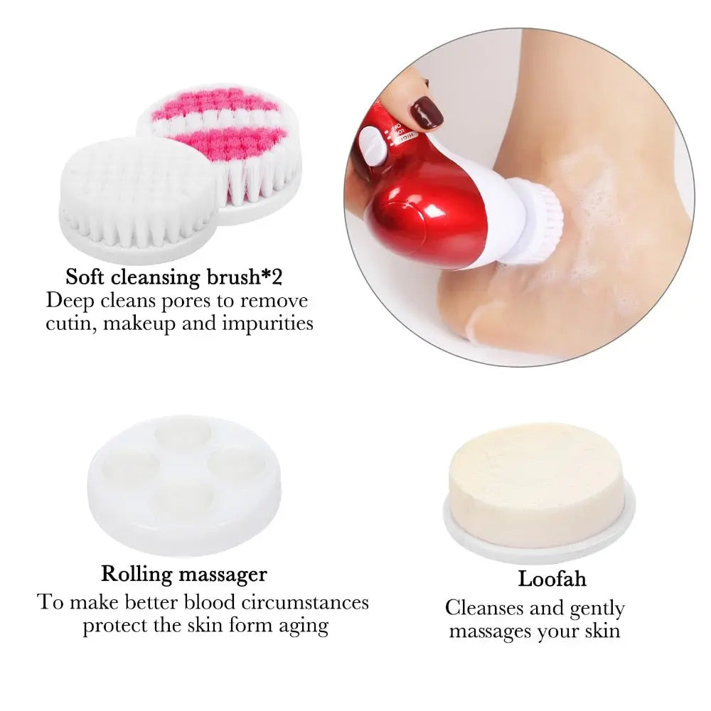 Electric Facial Cleansing Brush with Multiple Attachments and Vibration Massage - SHOPIZEM